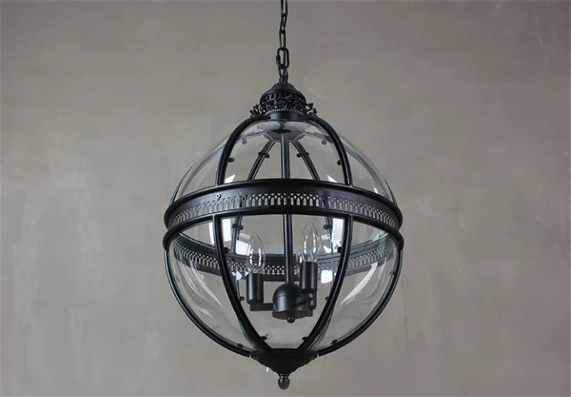 suspension vintage globe en fer forgé avec abat-jour en verre