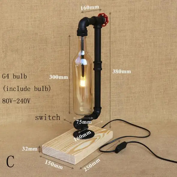 lampe de bureau vintage industrielle avec abat-jour en bouteille