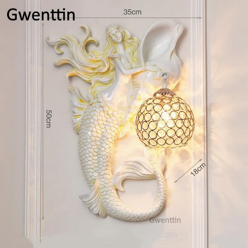 applique murale sirène en résine européenne avec lumière LED décorative