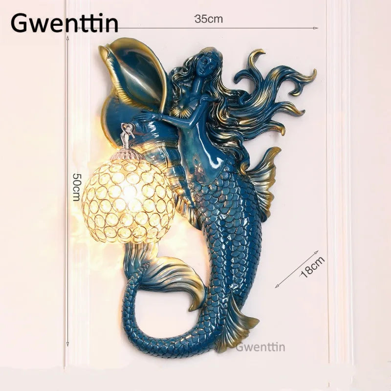applique murale sirène en résine européenne avec lumière LED décorative