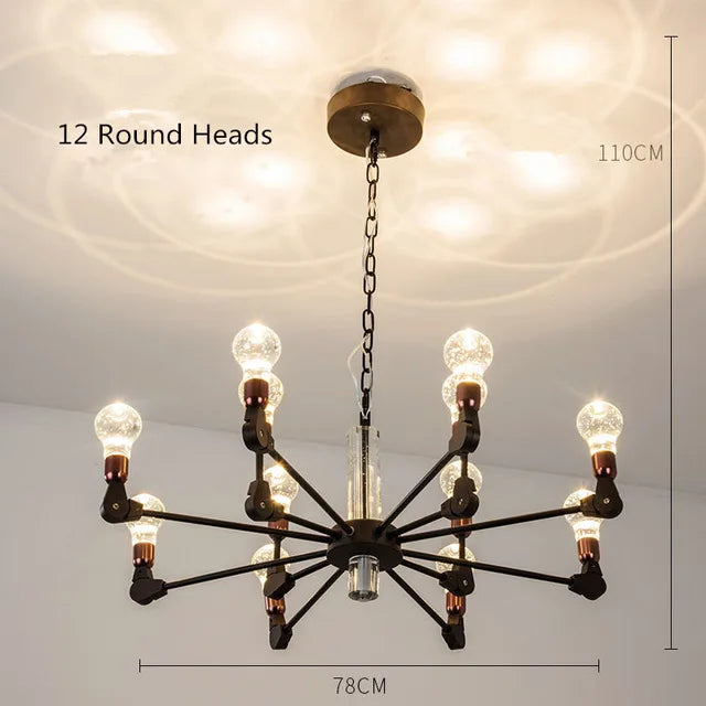 lustre nordique créatif en fer et cristal moderne