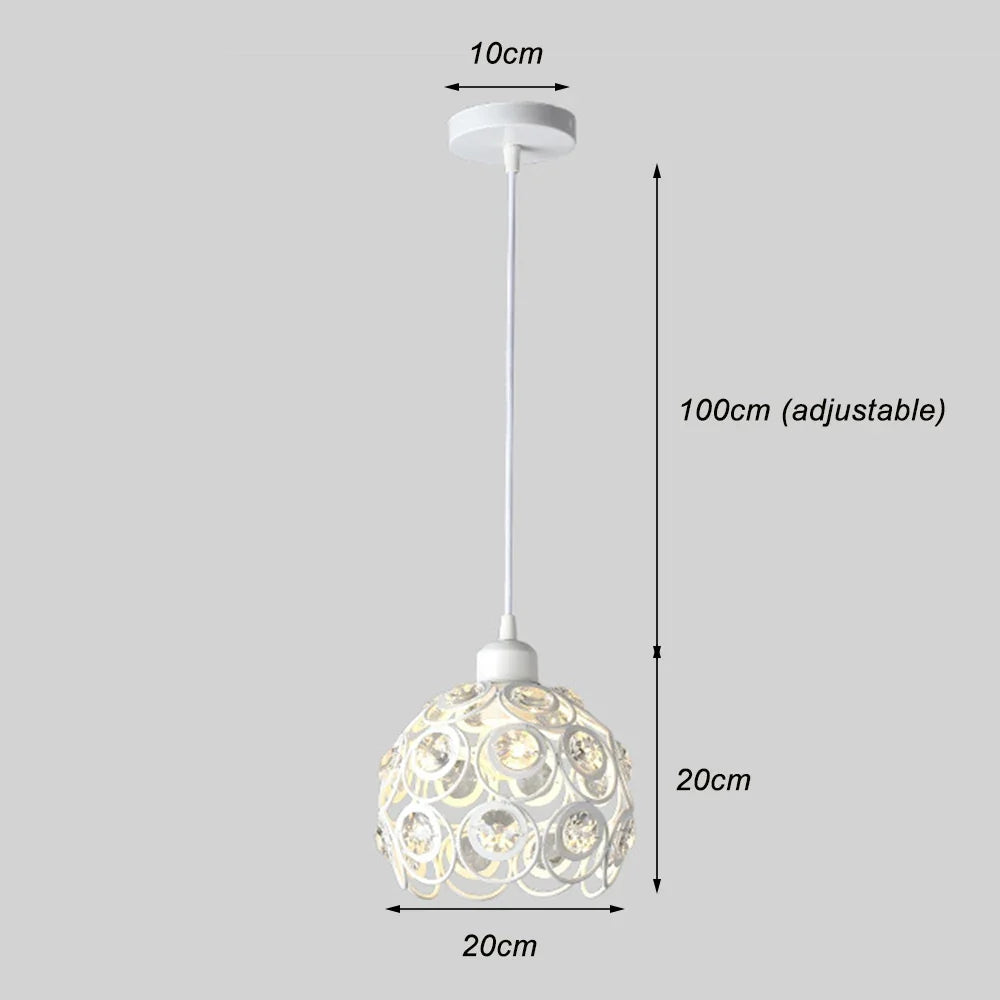 Modern Ceiling Light Chandelier Metal Crystal Shade E27, Pendant Lighting for Living Dining Room Bedroom Cafe Bar Black White