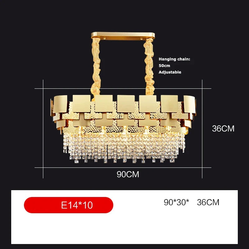 lustre en acier inoxydable à led avec cristal doré