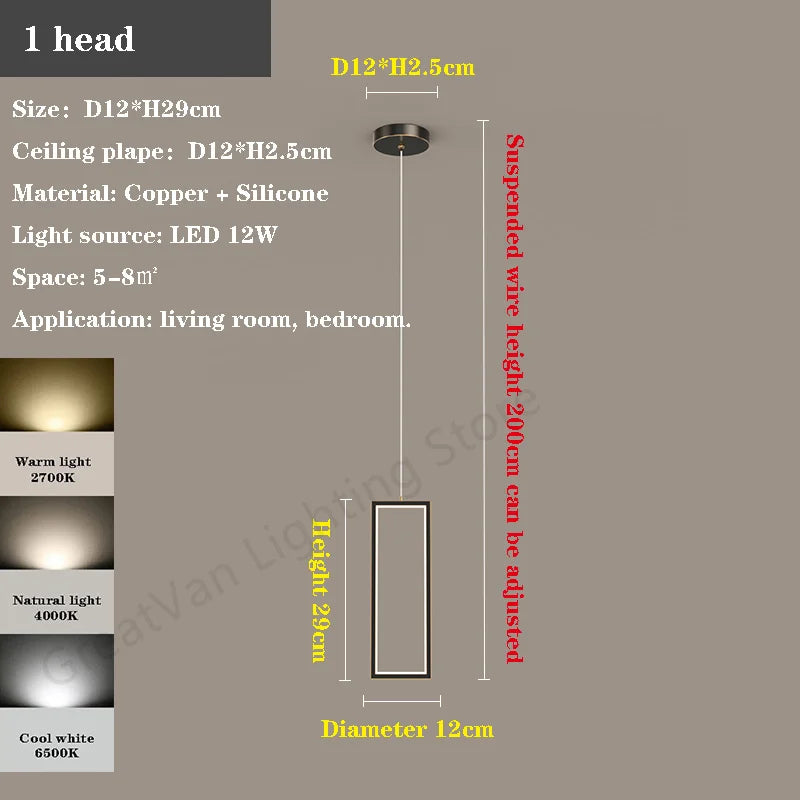 lustre led rectangulaire moderne en cuivre pour escaliers et loft