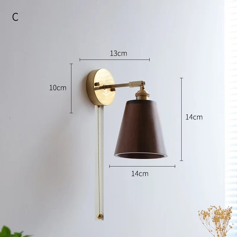Applique murale en bois avec chaîne à tirer