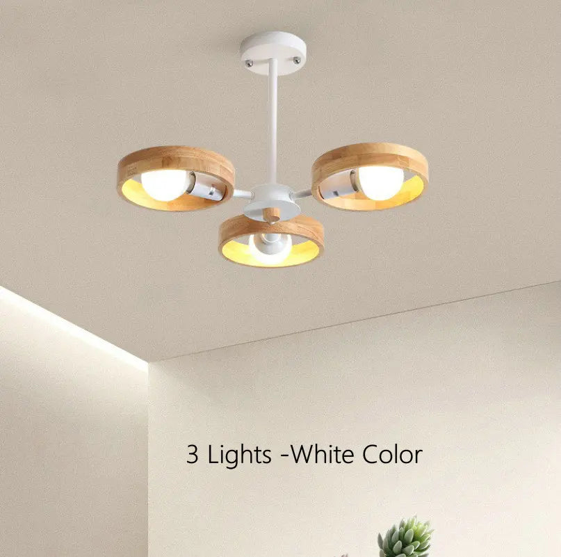 Lampe de lustre en bois nordique pour salon chambre salle à manger décor abat-jour en bois rond noir E27 Suspension