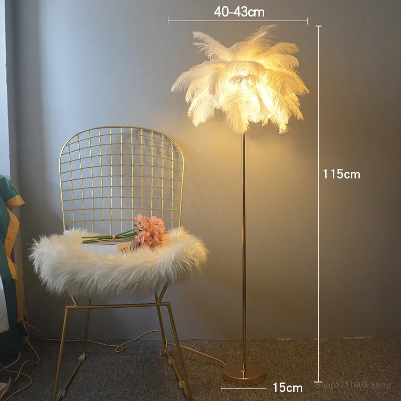 lampadaire nordique en plumes d'autruche avec éclairage led