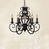 lustre vintage en fer forgé noir pour éclairage intérieur