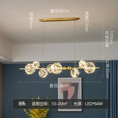 lustre moderne de luxe avec anneaux led et boule de verre