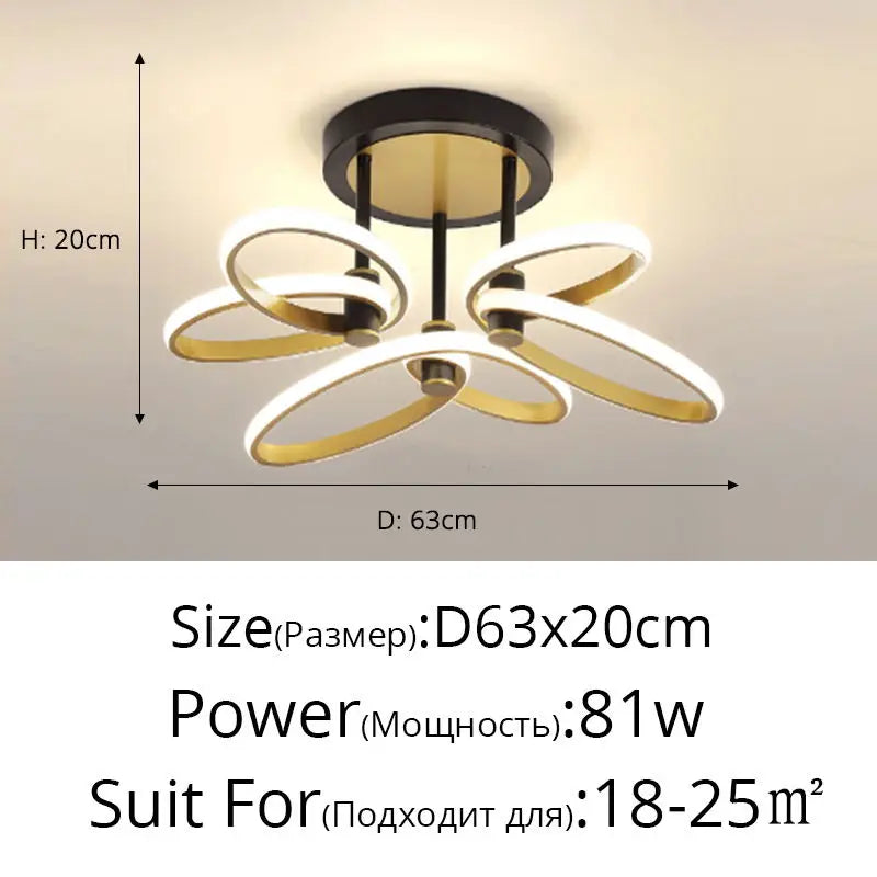 plafonnier moderne en pétale d'or pour intérieur décoratif