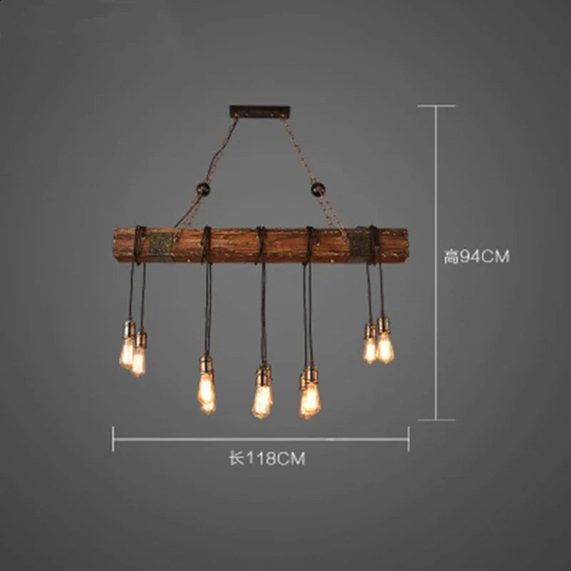 lustre vintage loft en bois avec suspension LED
