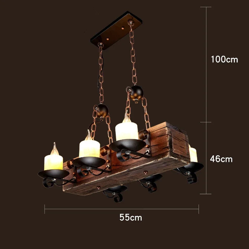 lustre vintage loft en bois avec suspension LED