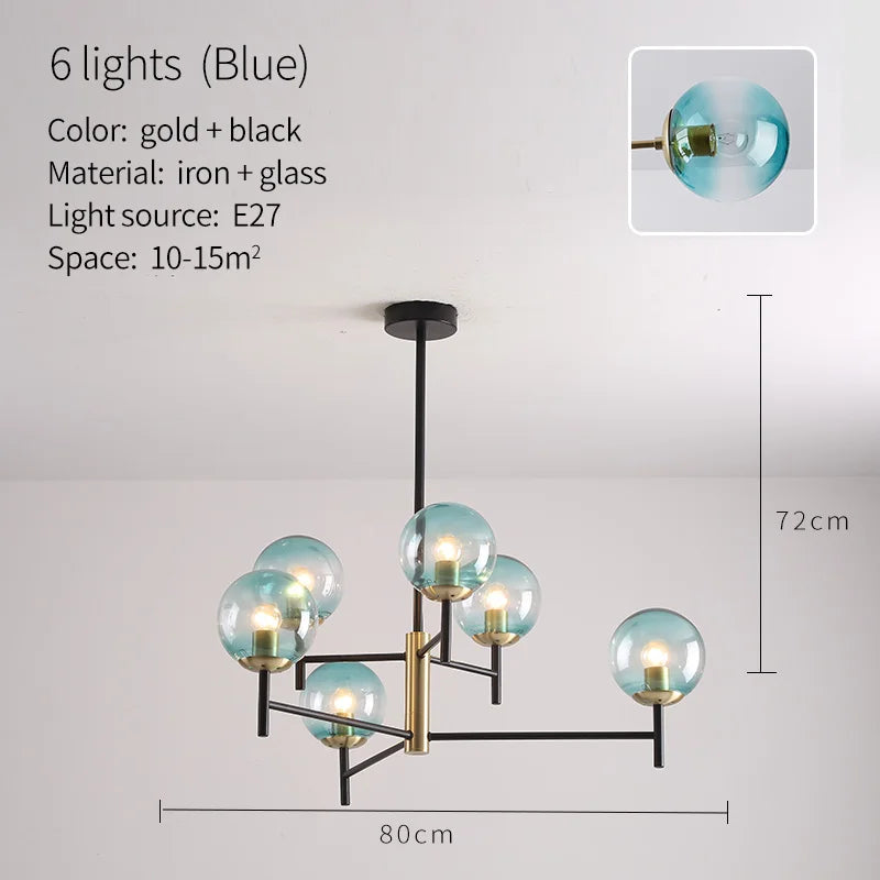 lustre industriel nordique 6 lumières ampoules à bulles de verre