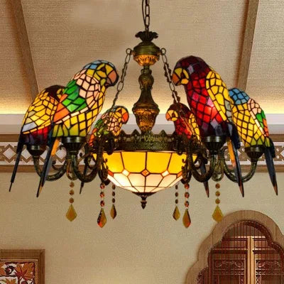 applique murale design en verre coloré motif perroquet