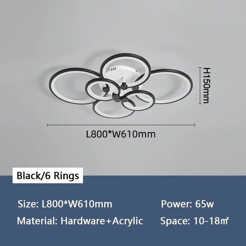 lustre moderne à anneaux circulaires avec éclairage led