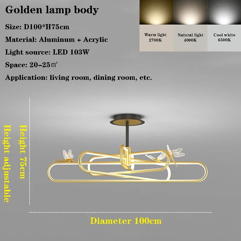 lustre nordique de luxe libellule led rétractable moderne