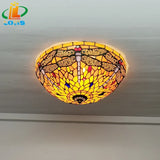 16Inch Dragonfly Ceiling Light Tiffany Style Glass Lamp European Retro Decorative Lighting Bedroom Balcony Bar LED Lighting E27
