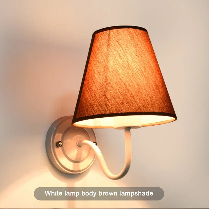 applique murale rétro américaine en tissu avec abat-jour européen led