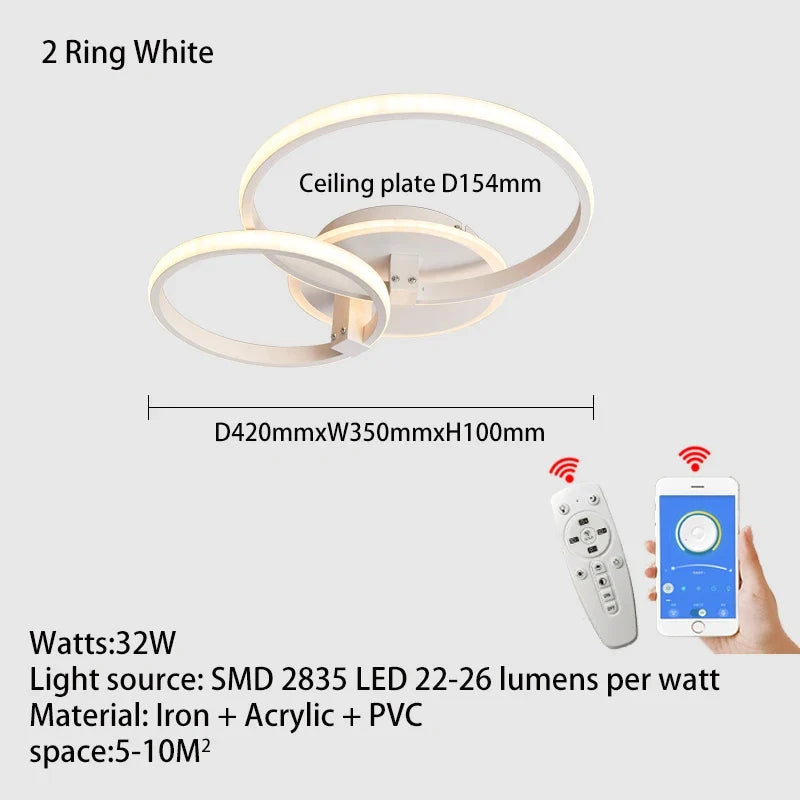 Lustre Led moderne anneau Led plafonniers salon chambre lumières plafond noir/blanc 1-5 anneau d'éclairage APP/lustre à distance