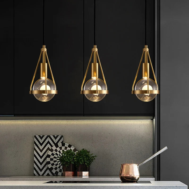 suspension luminaire loft led en cuivre cristal nordique