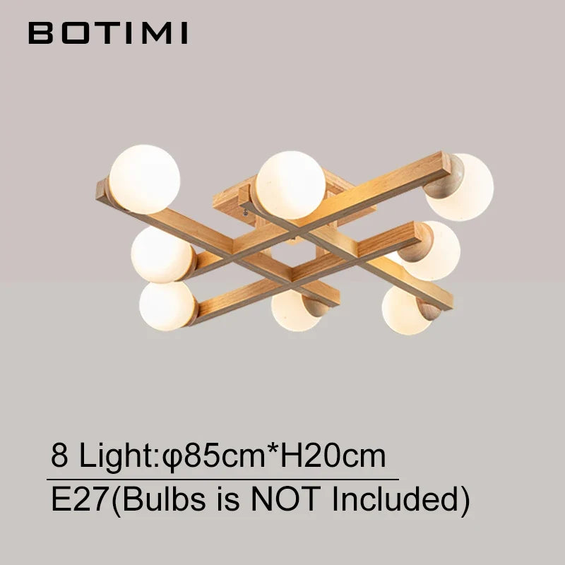 Plafonniers en bois avec abat-jour en verre pour salon moderne monté en Surface Lustres en bois carrés chambre à coucher Luminaire