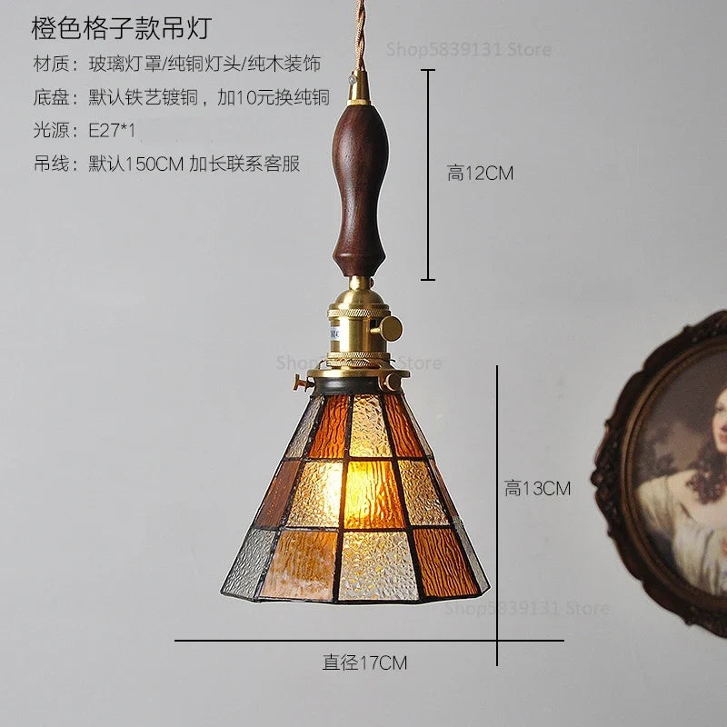 petit lustre nordique en cuivre avec verre coloré