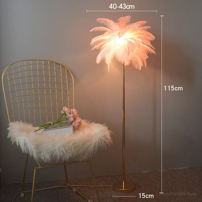 lampadaire nordique en plumes d'autruche avec éclairage led