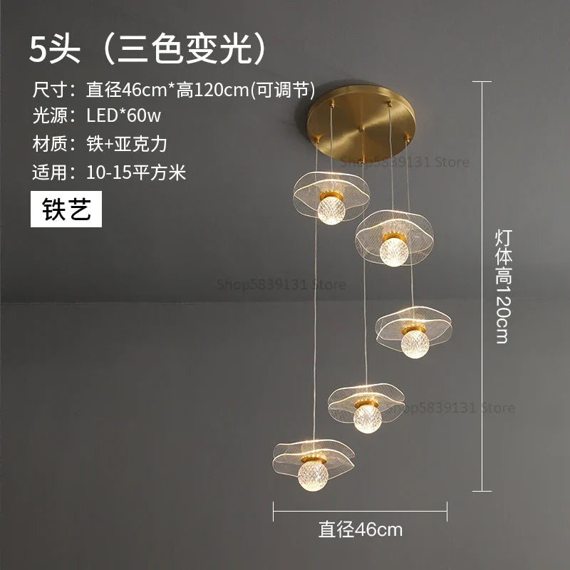 lustre moderne en acrylique et cuivre led feuille de lotus