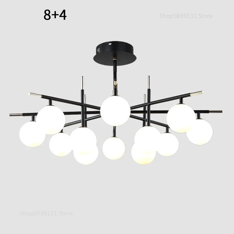 lustre nordique en fer avec boule de verre led pour restaurant