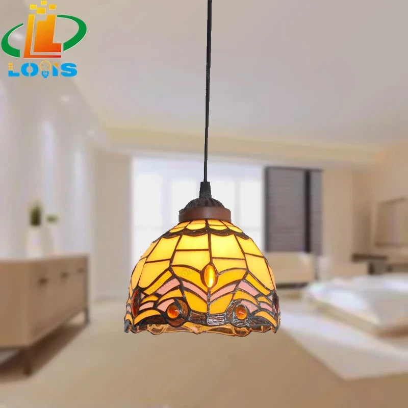 lustre en vitrail style tiffany pour éclairage décoratif antique
