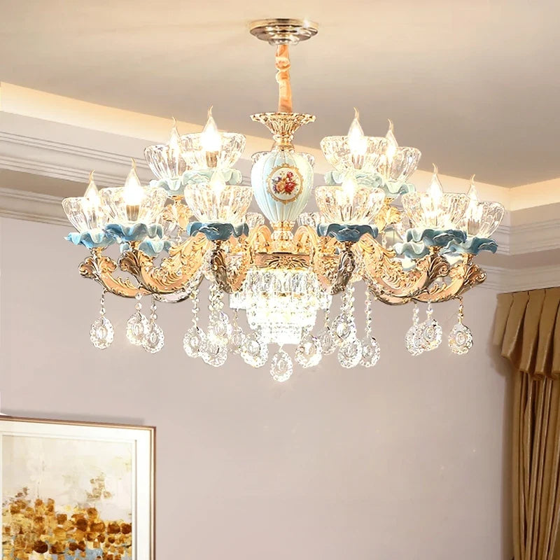 lustre en cristal moderne avec éclairage suspendu en métal