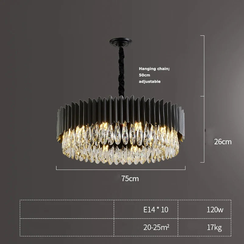 suspension ronde à led en cristal noir et or