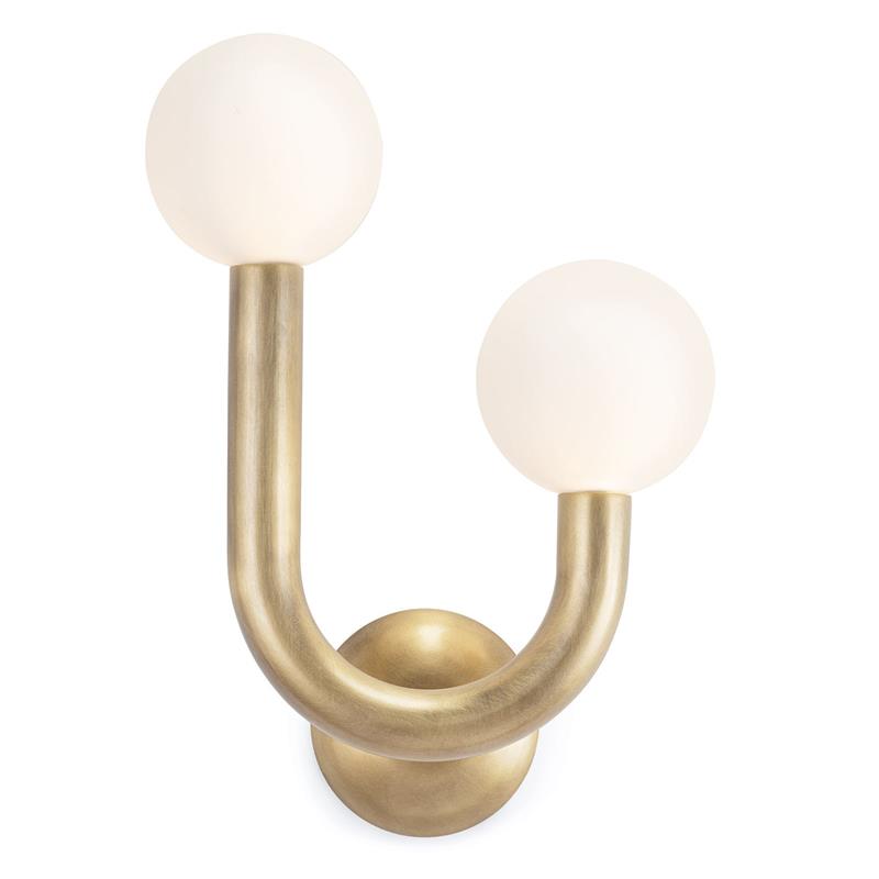 Applique murale à deux globes en verre opalin sur bras courbé — Véronique