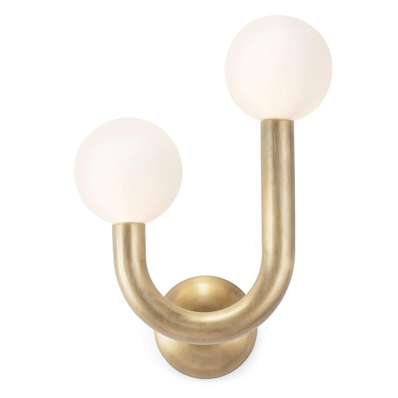 Applique murale à deux globes en verre opalin sur bras courbé — Véronique