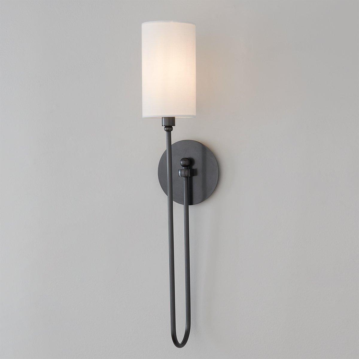 Applique murale à tige en boucle et abat-jour cylindrique en tissu — Tisserand