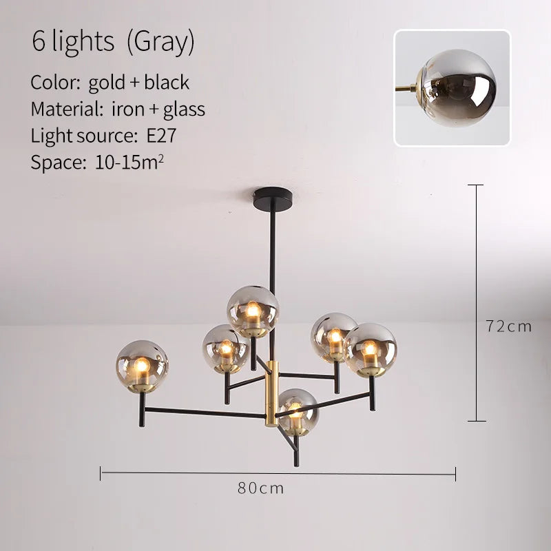 lustre industriel nordique 6 lumières ampoules à bulles de verre