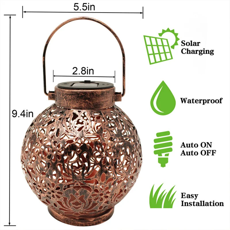 lanterne solaire rétro en fer pour jardin extérieur