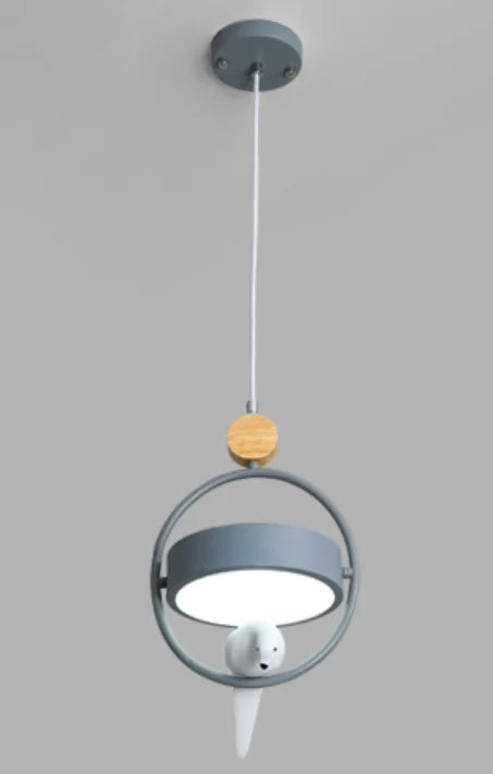 suspension luminaire led moderne en bois motif oiseau nordique