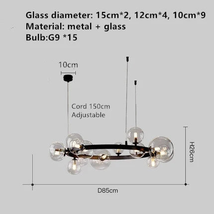 Lustre design rond avec boules en Verre clair à LED