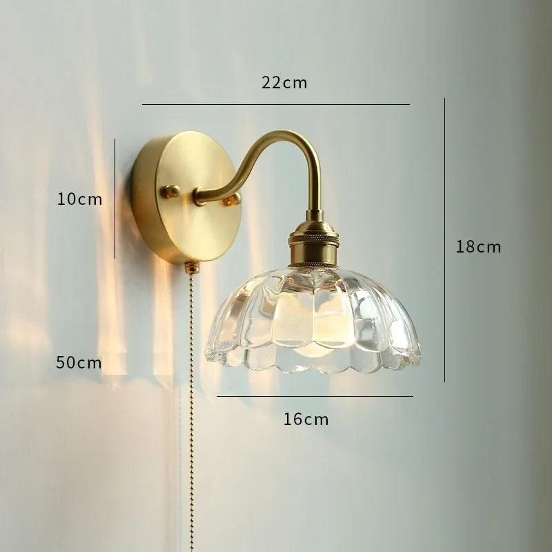 applique murale nordique moderne LED lampe à côté de l'interrupteur à chaîne chambre salle de bain miroir escalier lumière verre cuivre