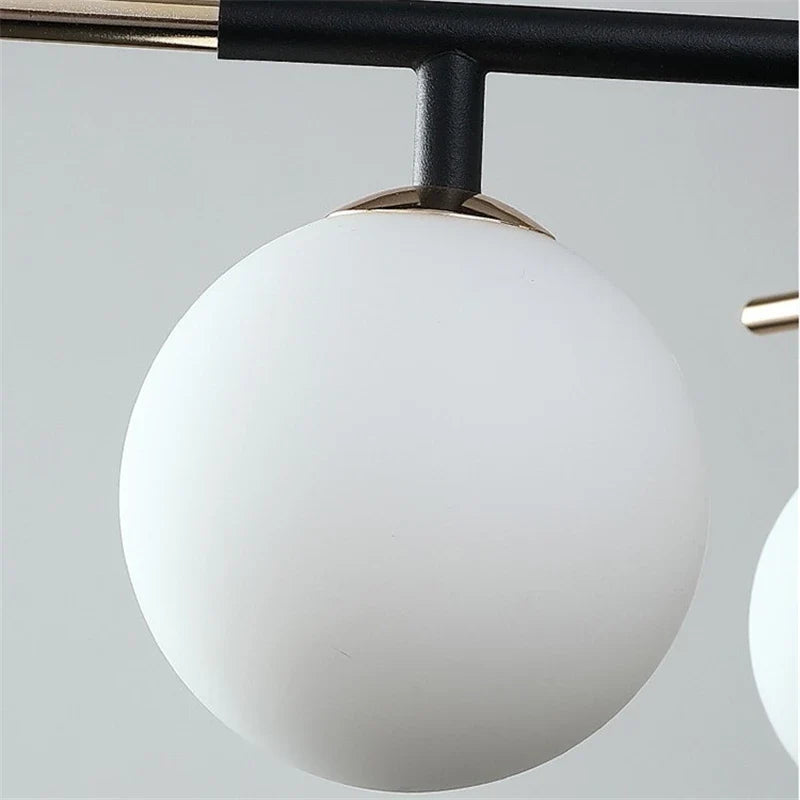 lustre nordique en fer avec boule de verre led pour restaurant