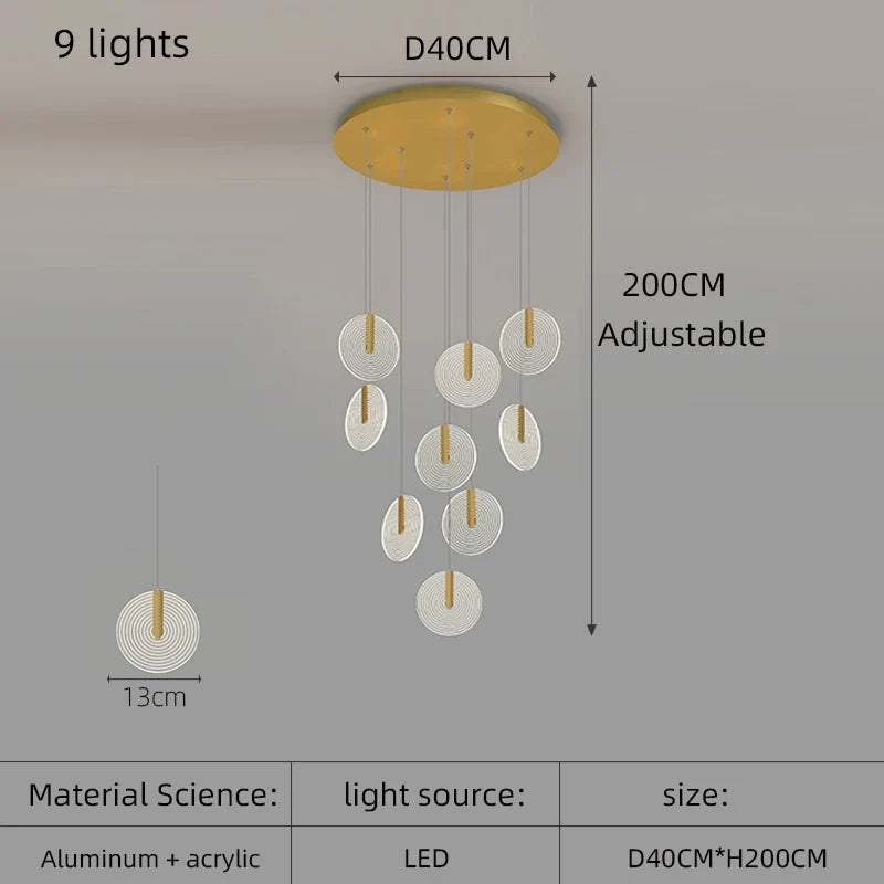 lustre à led moderne pour escalier en colimaçon haut plafond
