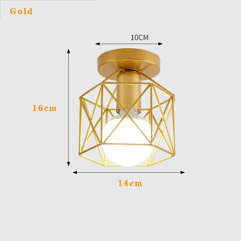 plafonnier rétro doré led en métal pour balcon couloir