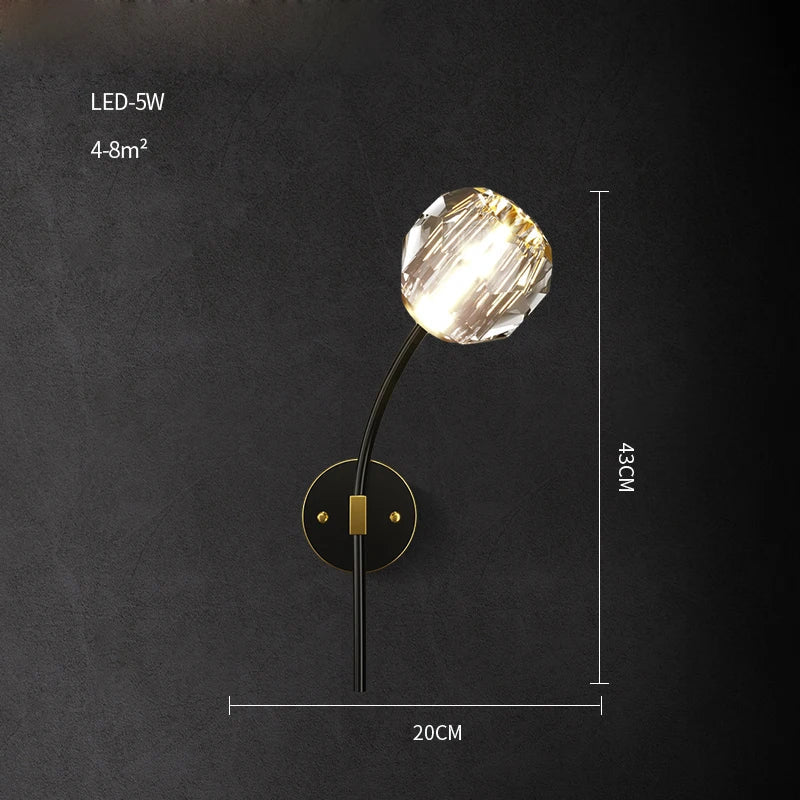 applique murale led postmoderne en cuivre et cristal
