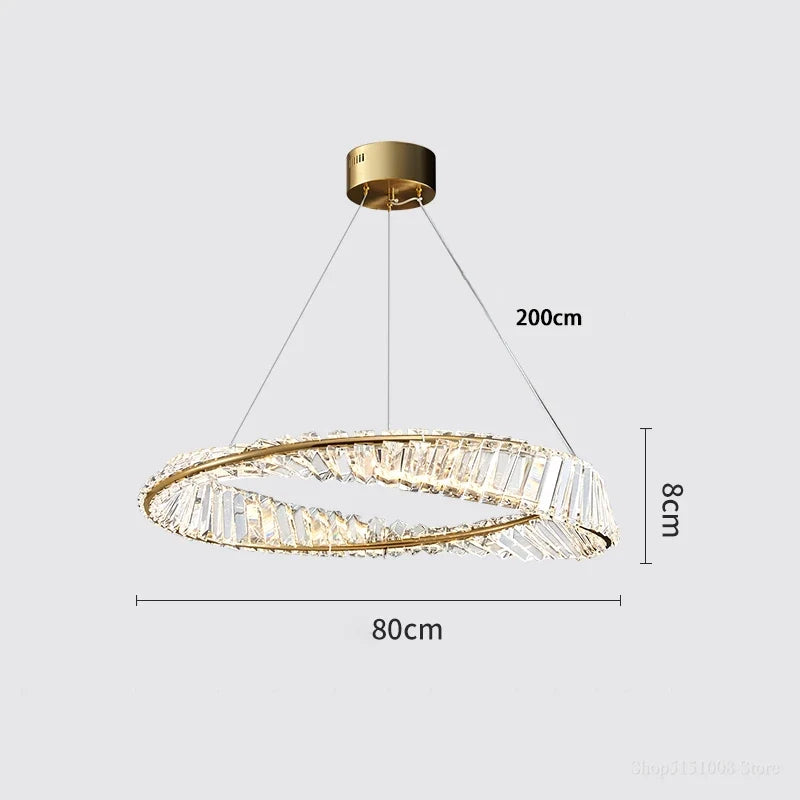 lustre moderne de luxe en cristal lampe annulaire suspendue