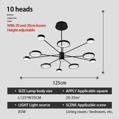 Plafonnier LED multi-têtes en fer noir