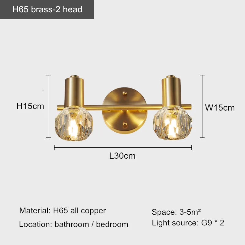 lampe frontale à led en cristal design moderne pour salle de bain