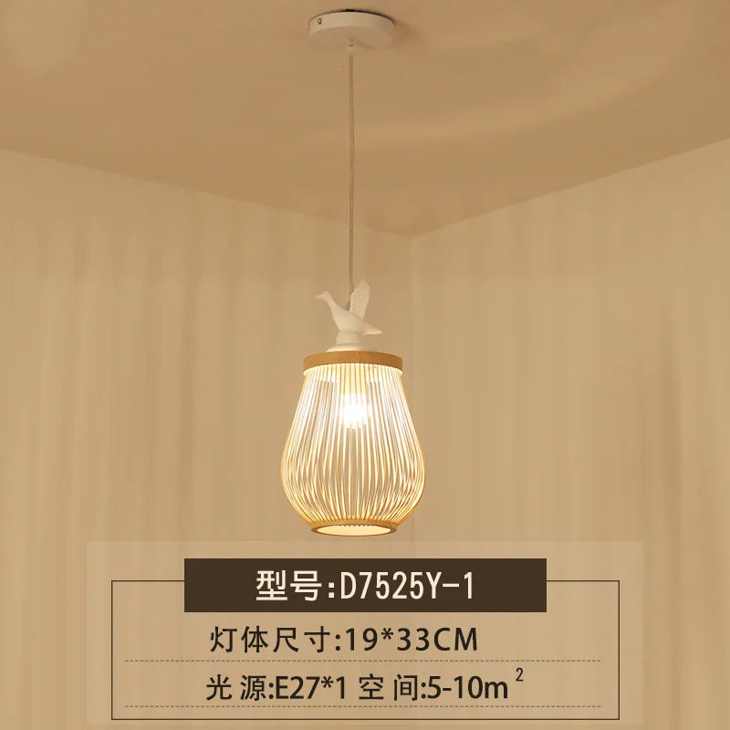 suspension moderne en bois et bambou design oiseau décoratif