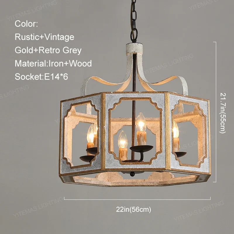 Loft lustres en bois Vintage or Suspension éclairage gris suspendu chambre salon lustre suspendu pour lampes de cuisine