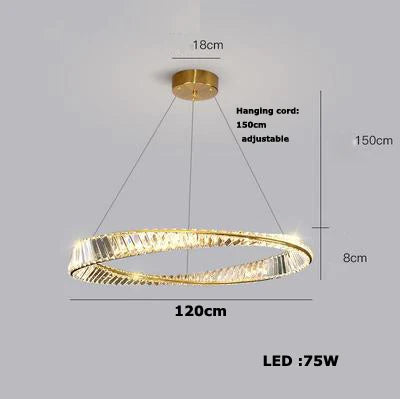 lustre en cristal doré et argenté à intensité variable à led